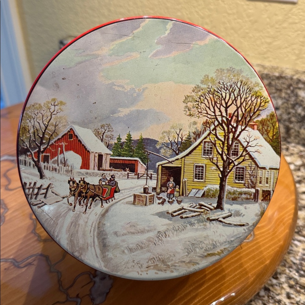 Vintage Winter Scene Tin Box